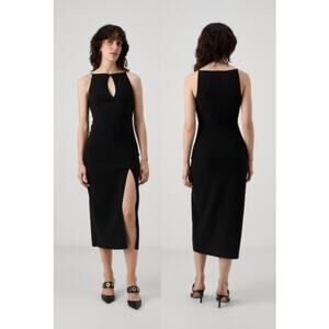 NWT Bec + Bridge Marielle Split Jersey Bodycon Midi Dress Black Womens Size US 2